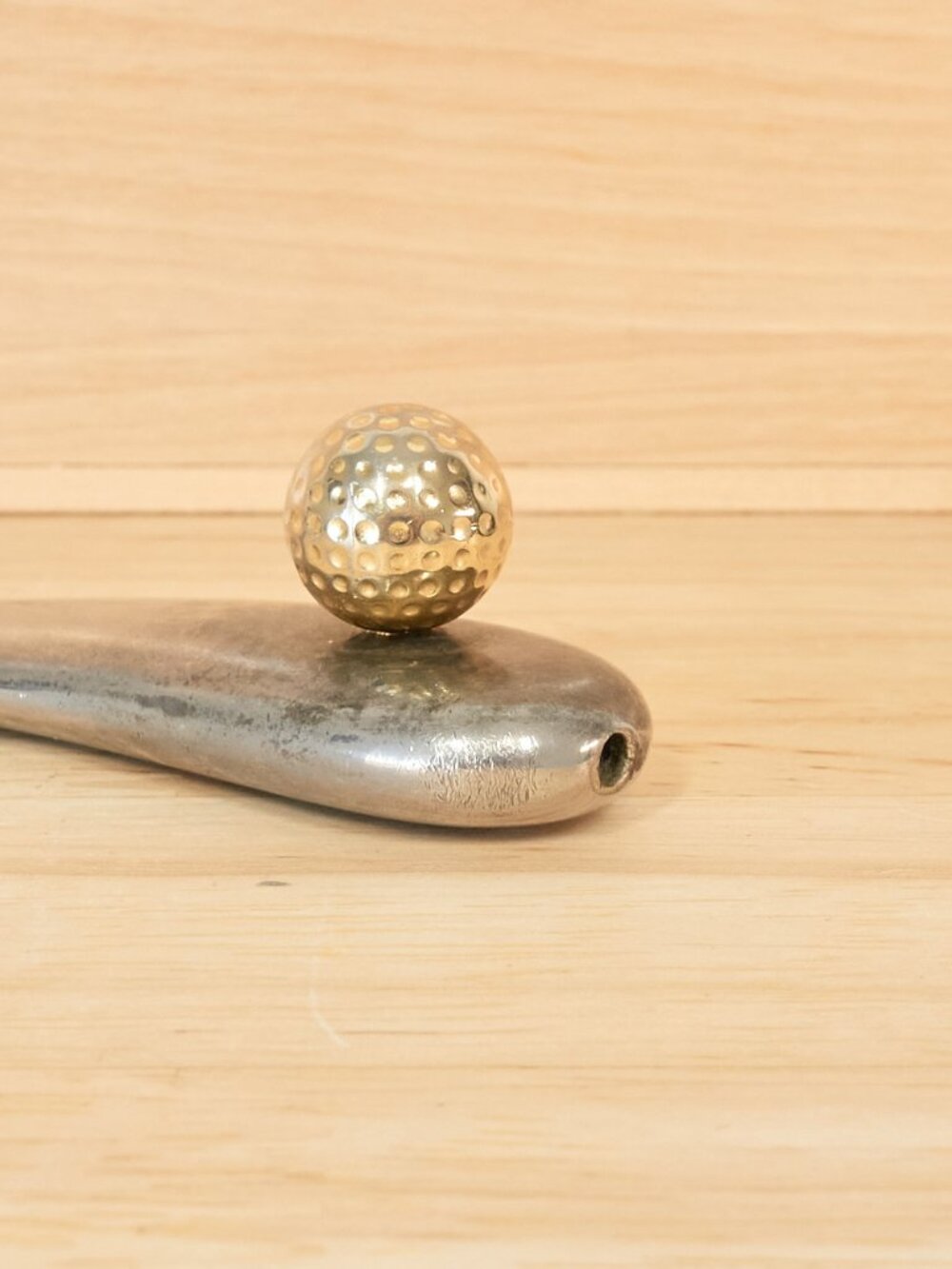 Vintage Golf Ball Letter Opener Curved Silver Tone Metal Paper Knife